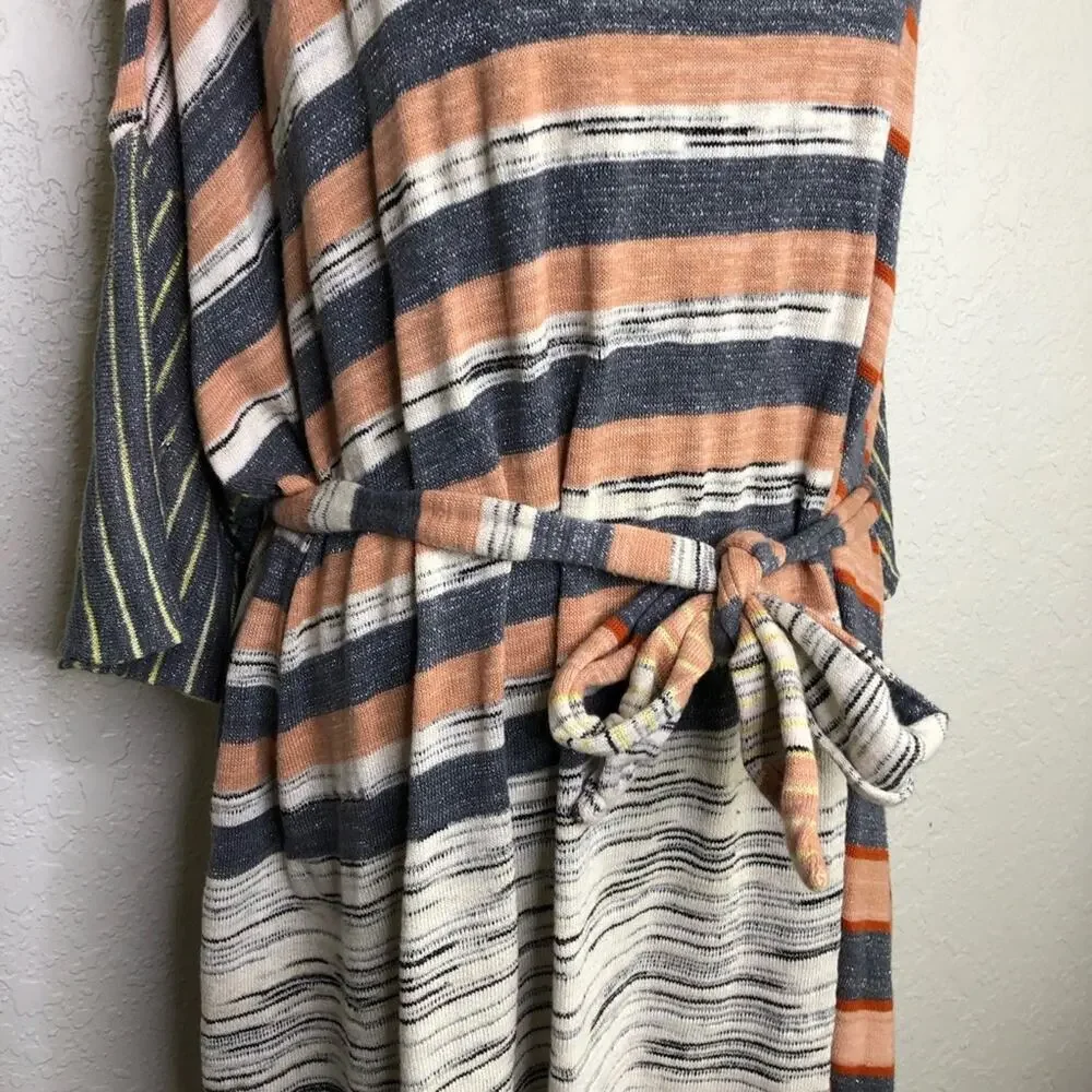 Free People Horizon‎ white blue orange mixed stripe belted knit dress size Small